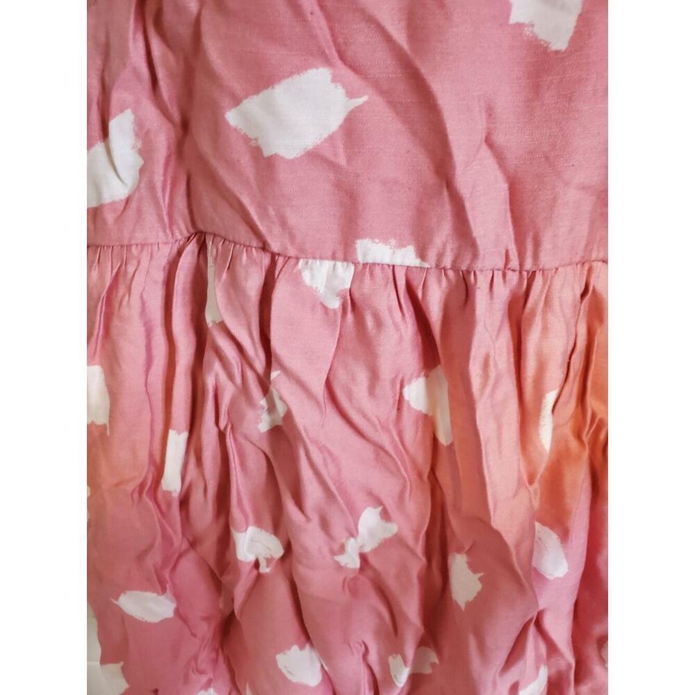 Loft Pink White Patterned Square Neck Babydoll Mini Dress Women's Size Large - Picture 8 of 9